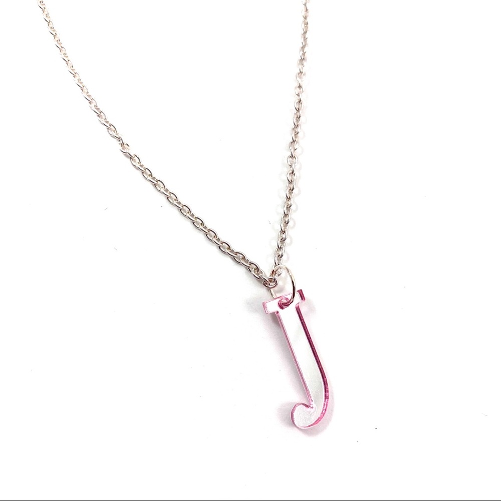 Pink mirror Letter J initial fashion necklace  (w1